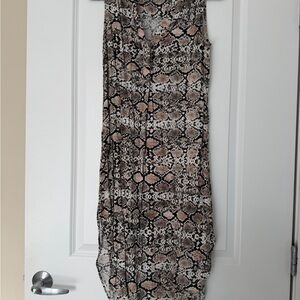Sleeveless Snake-Print Midi Dress in Beige and Black